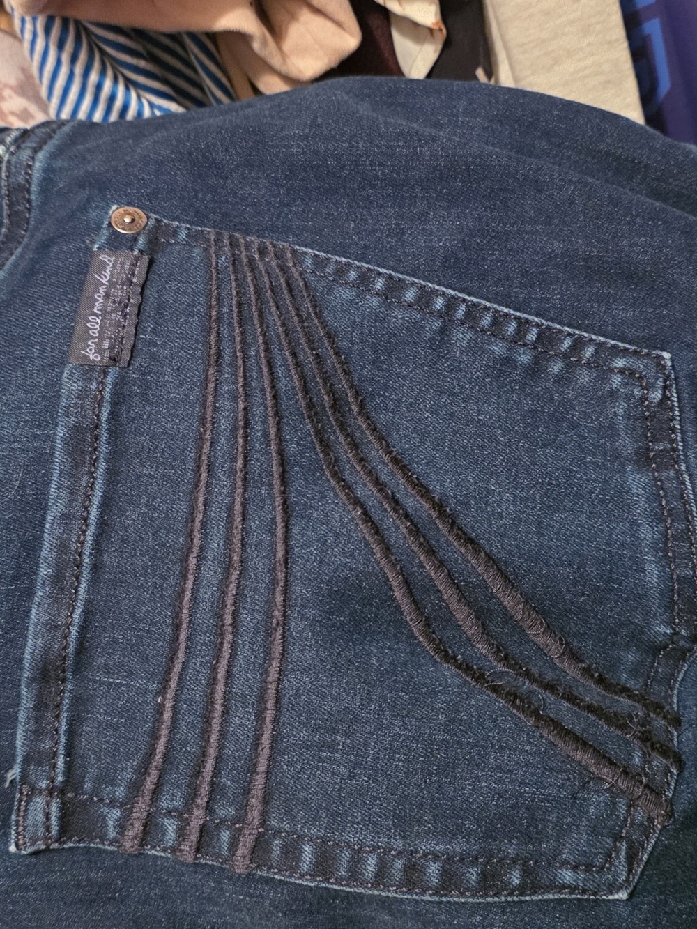 7 For All Mankind Dojo Blue Black Santiago Size 34L